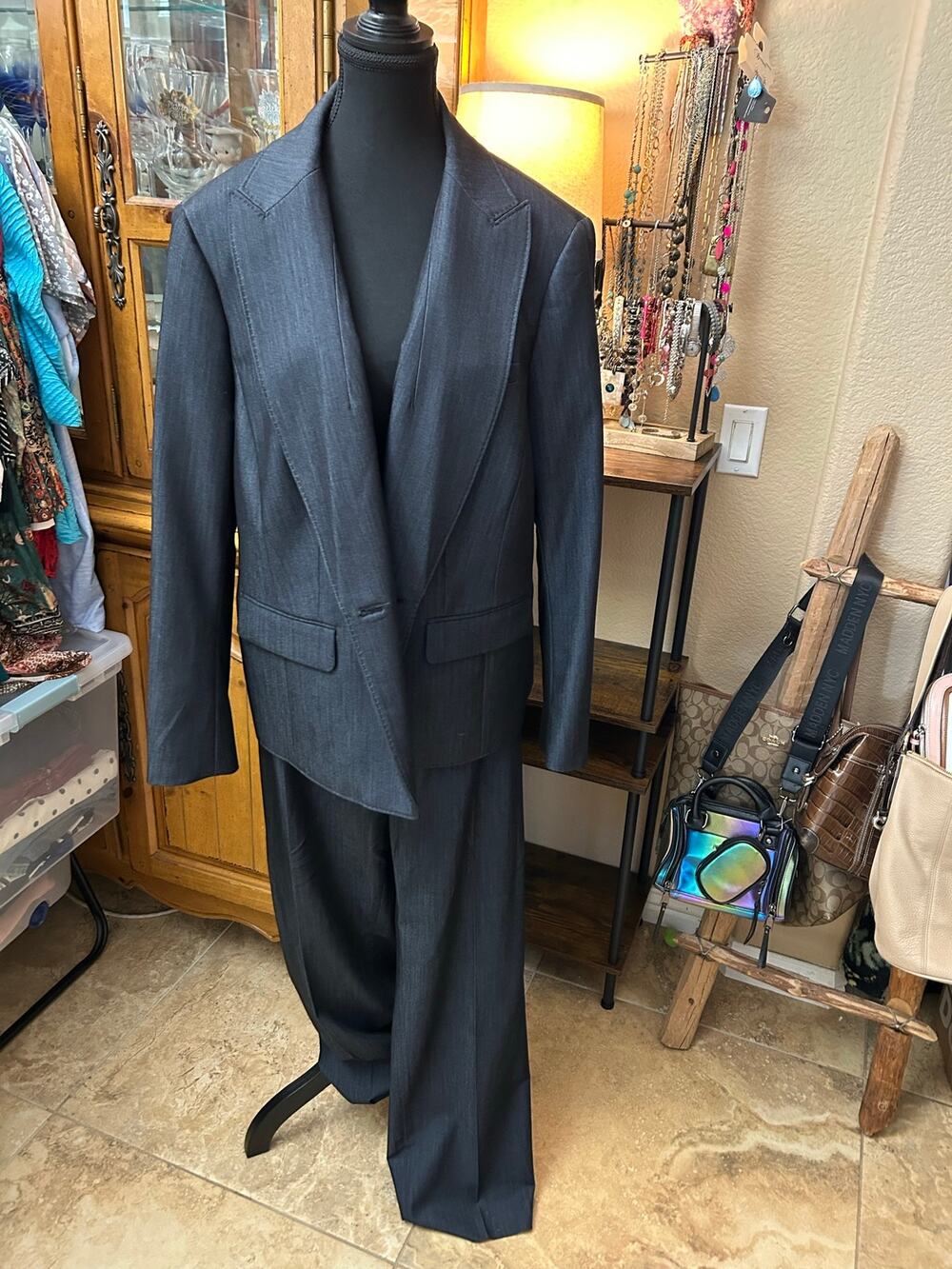 Anne Klein 18W Charcoal Gray 2-Pc Tailored Pantsuit Blazer Trousers